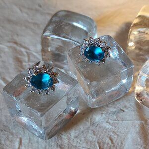 Oval Aquamarine Colored Pierced Earrings